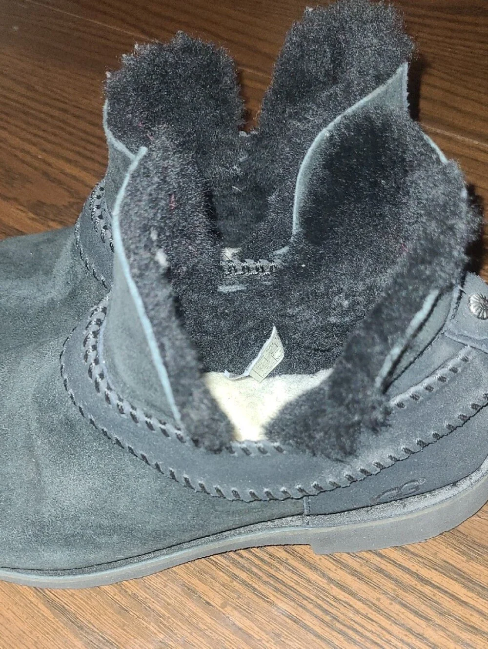 UGG Black Suede Ankle Boots with Shearling Trim Womens Size 9.5 In Great Conditi